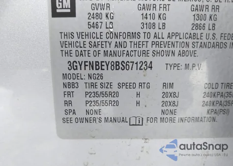 2011 Cadillac Srx Performance Collection z USA, uszkodzony, nr VIN 3GYFNBEY8BS671234